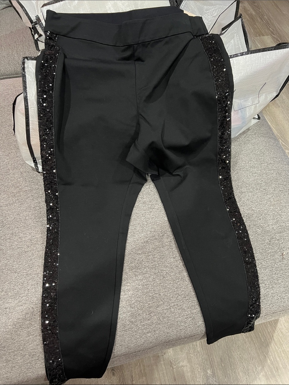 NWT Lane Bryant 18/20S Black Ponte Sequin-Trim Leggings